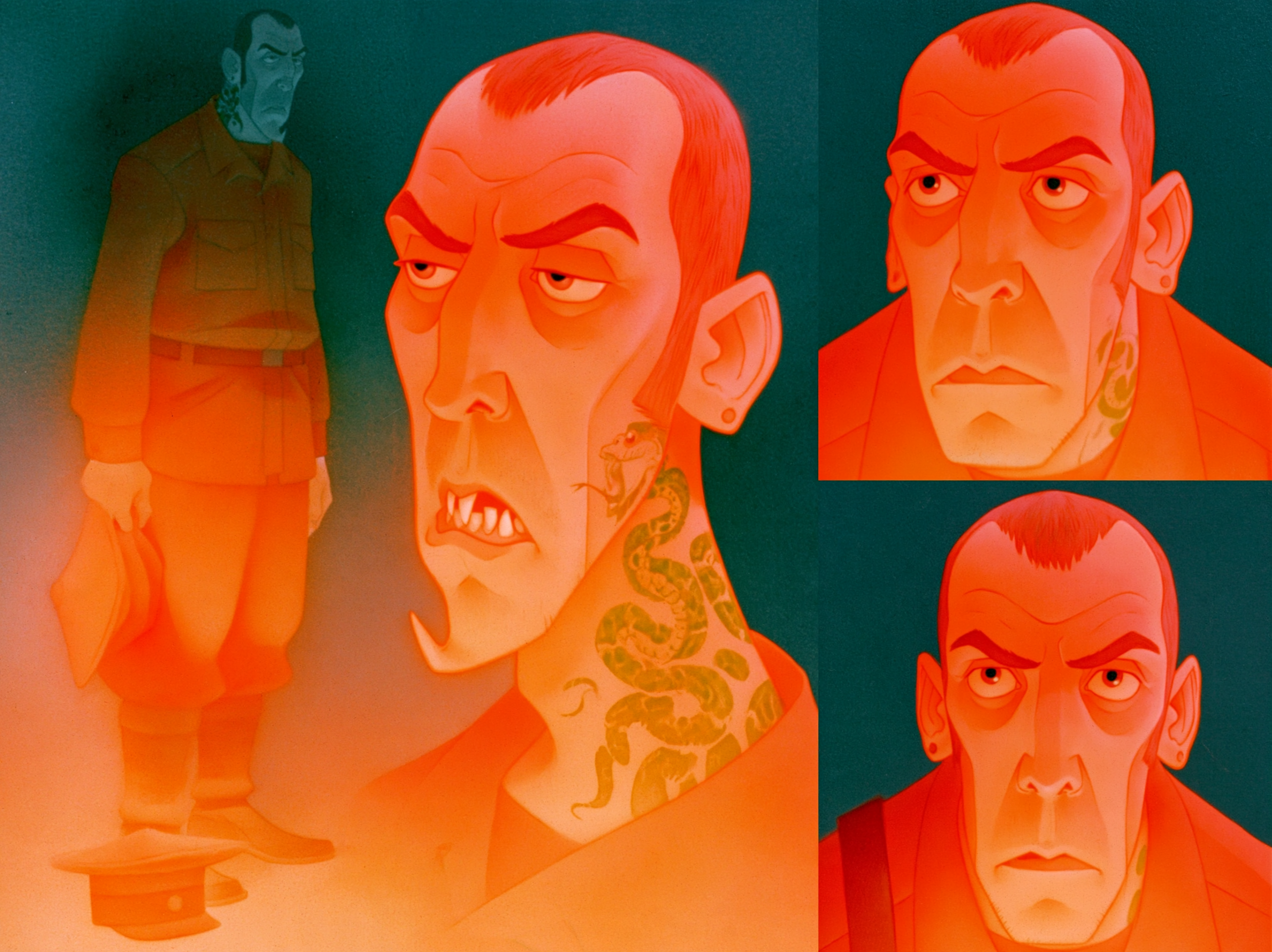 The character lock for Delivery Man 2: shaved head, snake tattoo
