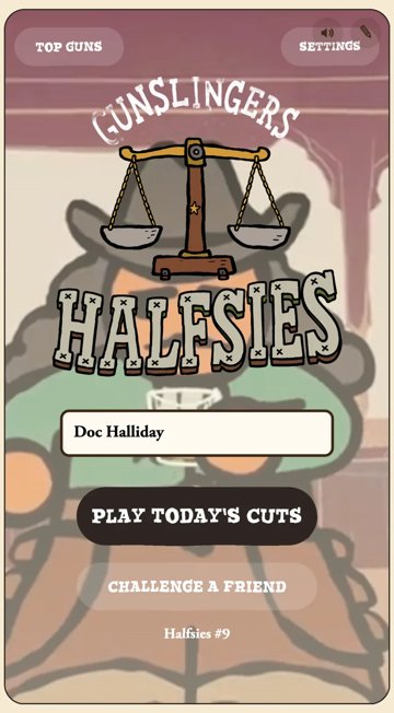Halfsies title screen: One cut. Two halves.