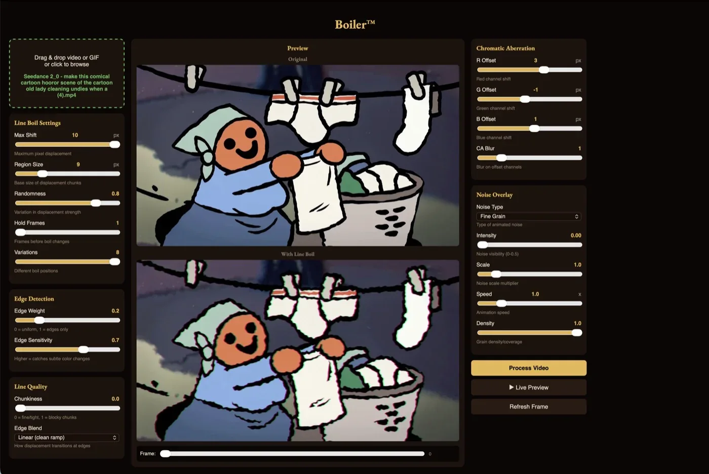 Boiler video-effects interface