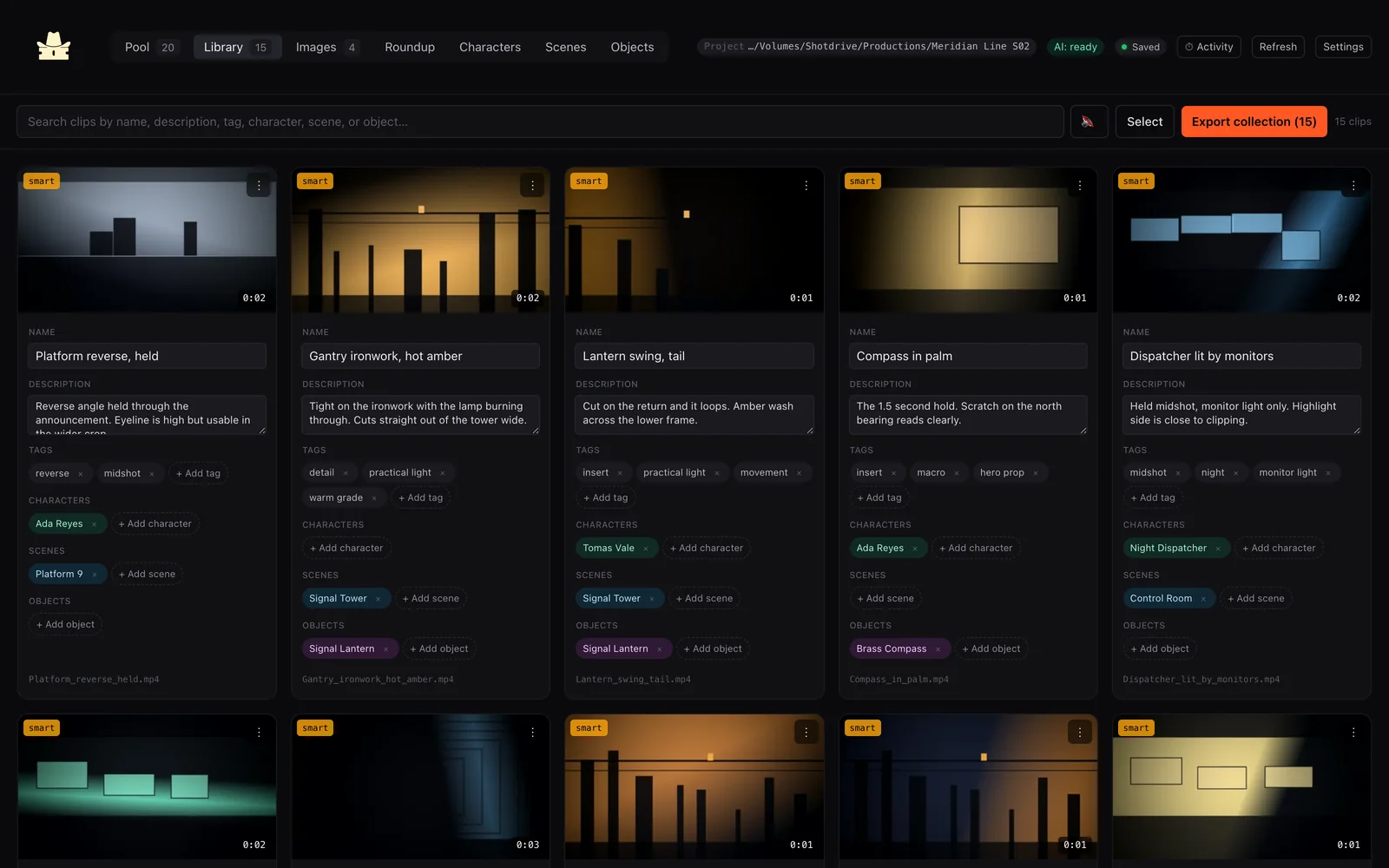 Clipper Cowboy Library with character and scene tags