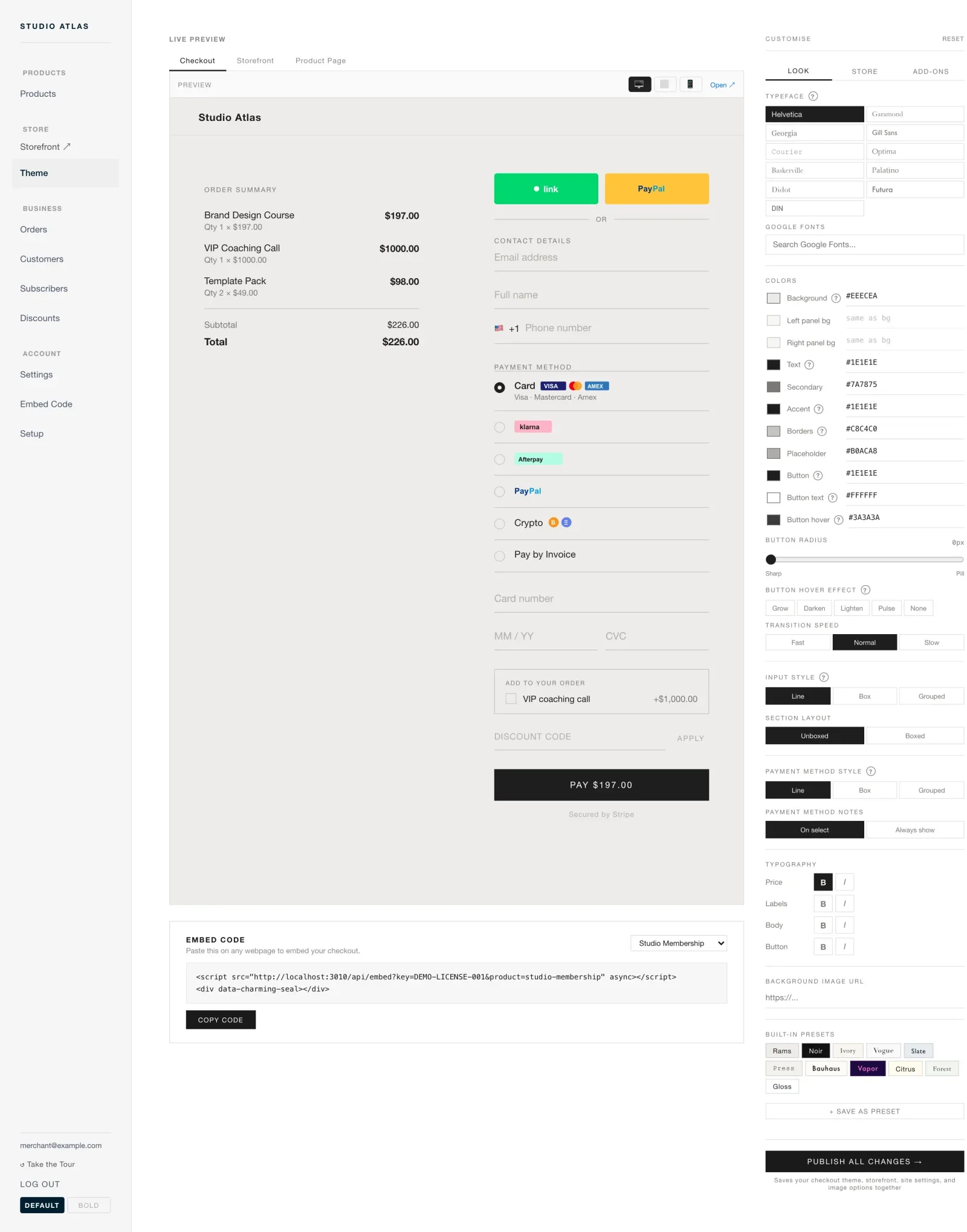 Merchant theme editor